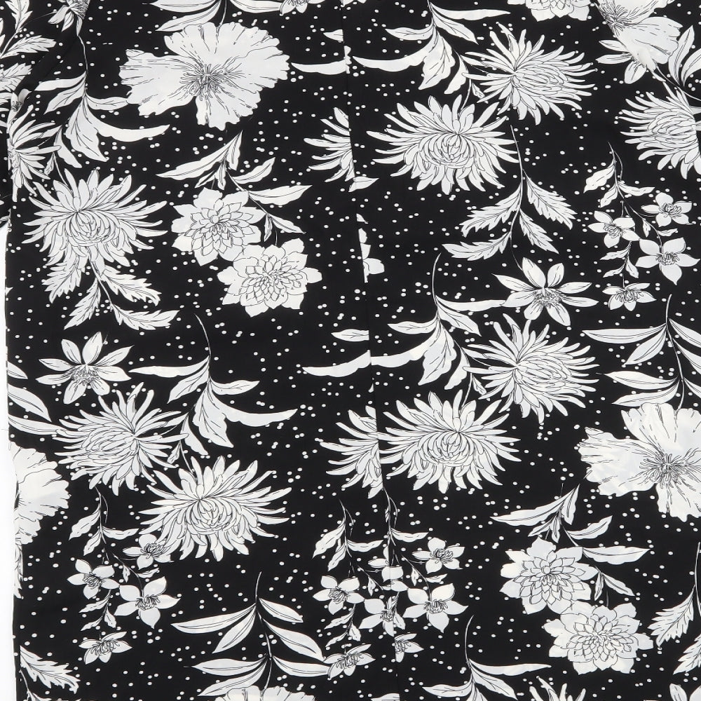 Studio Womens Black Floral Polyester Shirt Dress Size 12 V-Neck Zip - polka dot