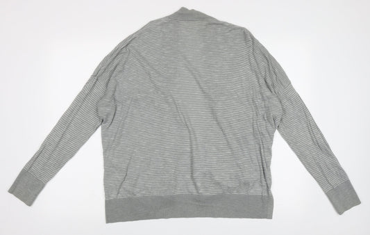 Gap Womens Grey V-Neck Striped Cotton Cardigan Jumper Size L
