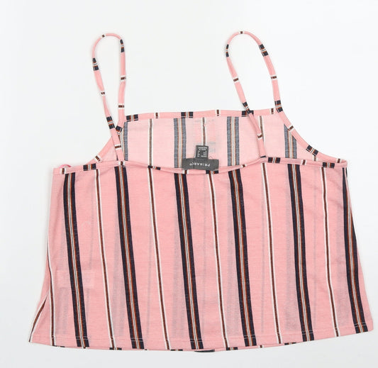 Primark Womens Pink Striped Polyester Cropped Tank Size 12 Square Neck