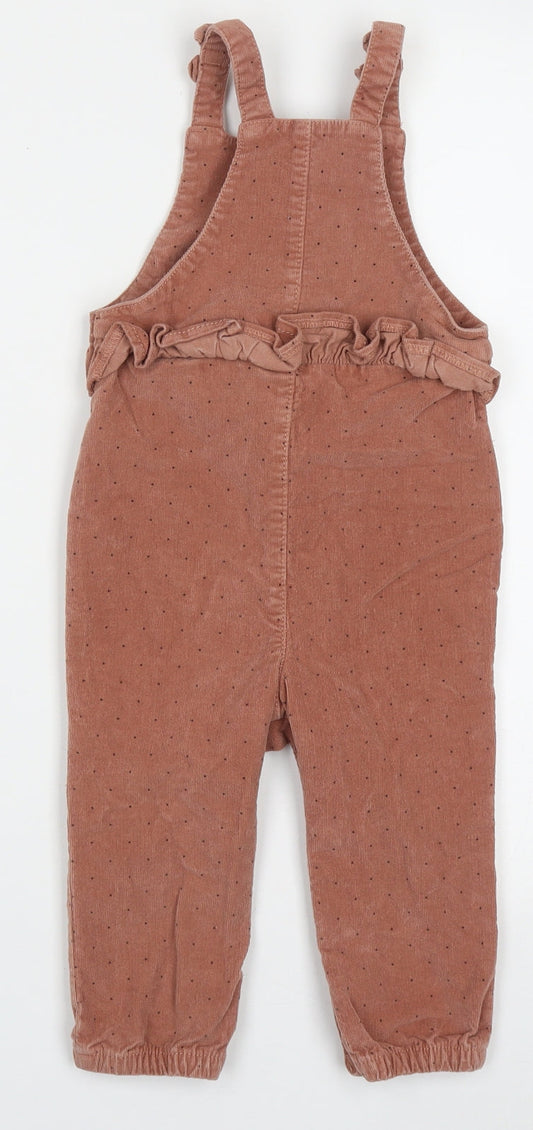 Dunnes Stores Girls Brown Polka Dot Cotton Dungaree One-Piece Size 18-24 Months Button
