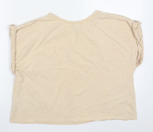 Primark Womens Beige Cotton Cropped T-Shirt Size M Crew Neck - Say less do more