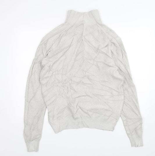 F&F Mens Grey Mock Neck Acrylic Pullover Jumper Size M