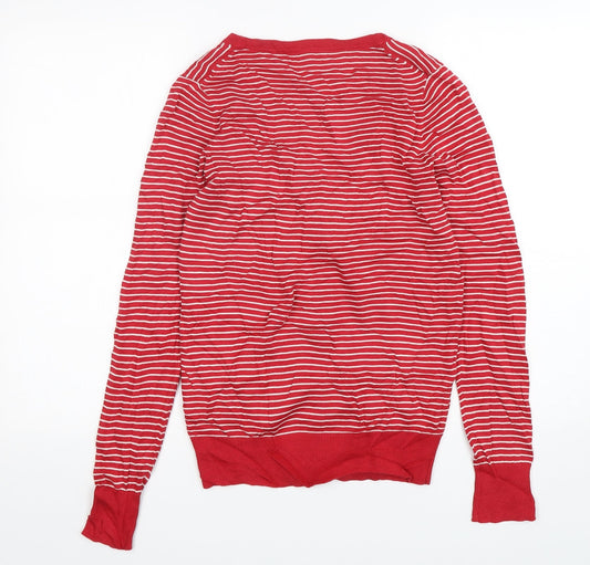 Linea Womens Red V-Neck Striped Cotton Cardigan Jumper Size S