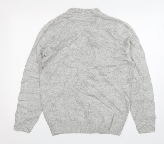 M&S Mens Grey Round Neck Acrylic Pullover Jumper Size M
