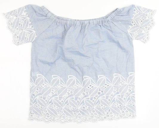 F&F Womens Blue 100% Cotton Basic Blouse Size 8 Off the Shoulder