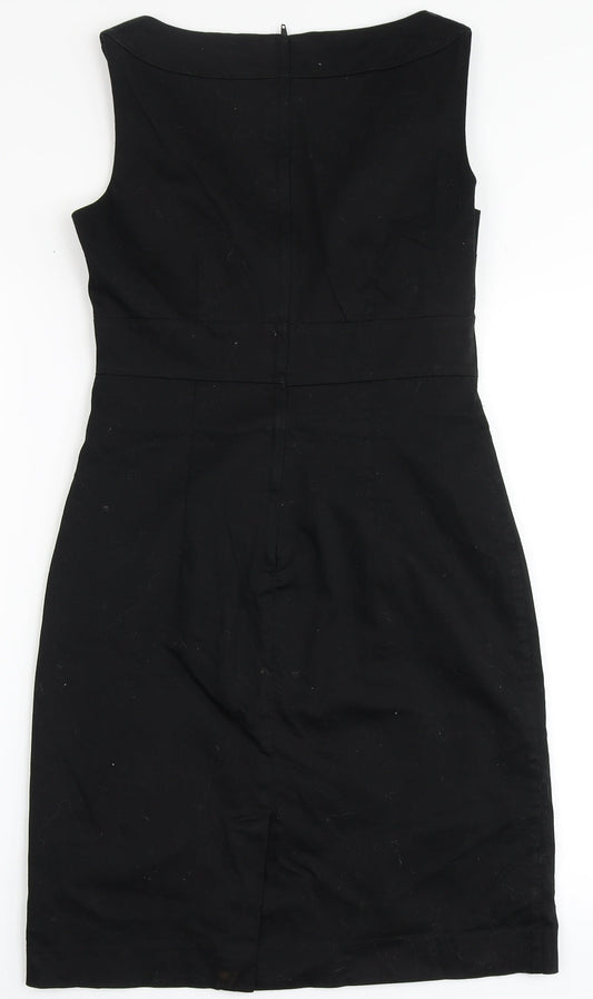 H&M Womens Black Cotton A-Line Size 8 V-Neck Zip