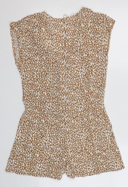 Primark Womens Yellow Spotted Cotton Romper One-Piece Size 8 L3 in Button