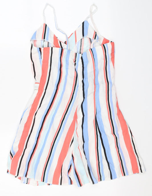 Primark Womens Multicoloured Striped Viscose Playsuit One-Piece Size 6 L3 in Button
