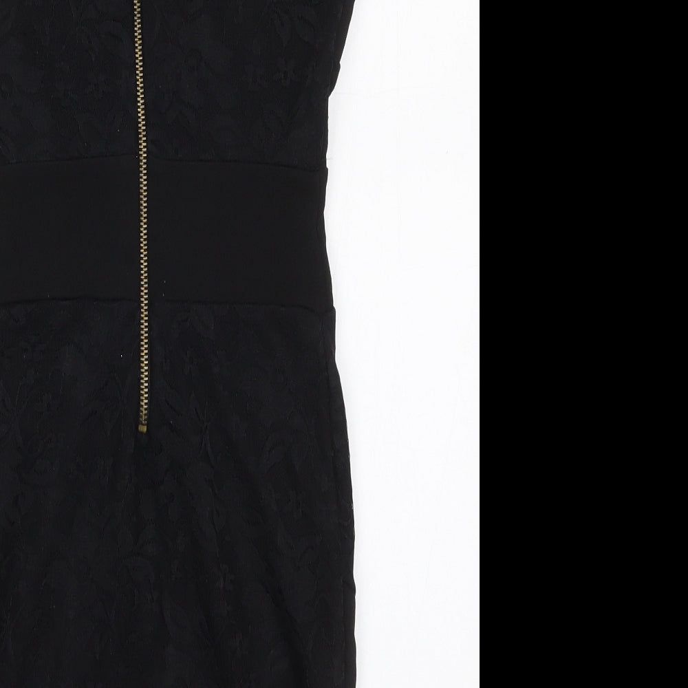 Nikka Womens Black Polyester Mini Size 8 Boat Neck Zip