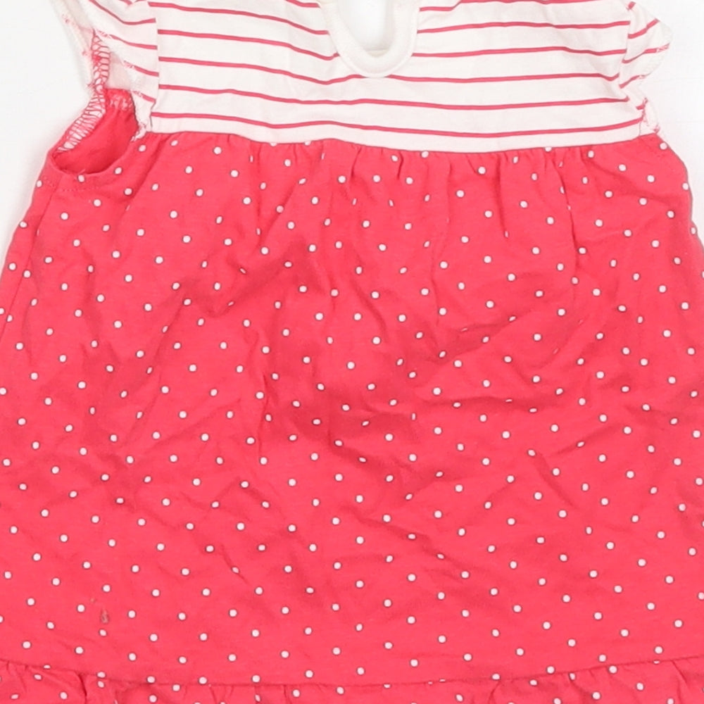 George Girls Pink Polka Dot Cotton A-Line Size 6-9 Months Round Neck Button - Striped