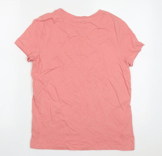 Back view of Very women’s pink cotton basic t-shirt, size UK 12, crew neck - be my happy place