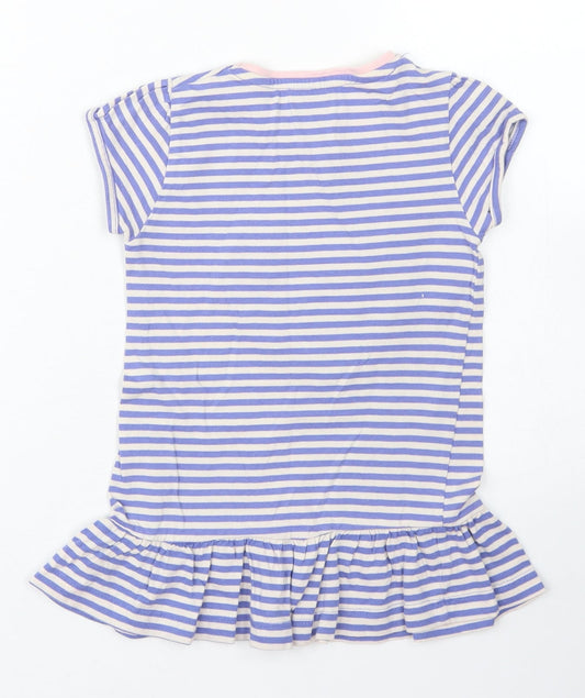 Young Dimension Girls Blue Striped Cotton Basic T-Shirt Size 3-4 Years Crew Neck