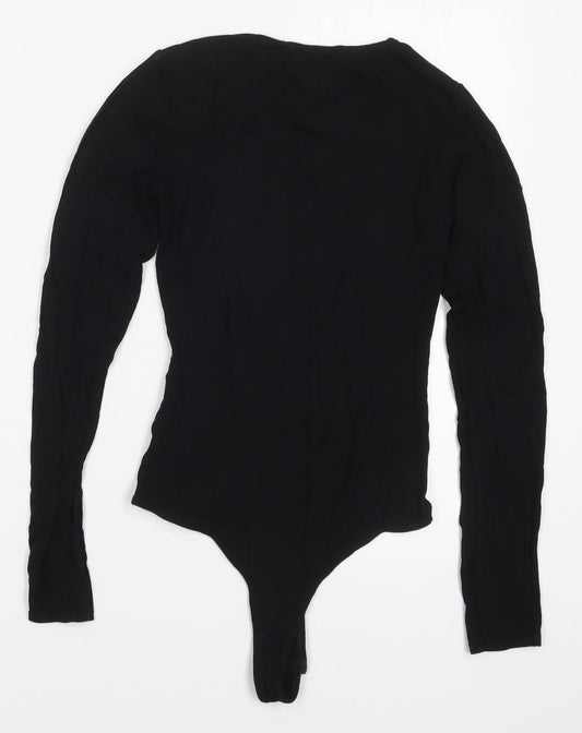 PRETTYLITTLETHING Womens Black Viscose Bodysuit One-Piece Size 6 Button - East Coast Vintage
