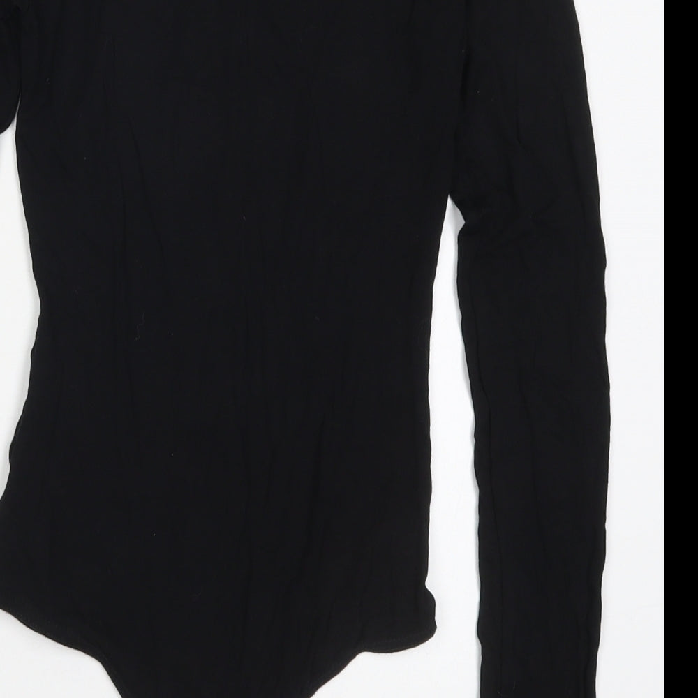 PRETTYLITTLETHING Womens Black Viscose Bodysuit One-Piece Size 6 Button - East Coast Vintage