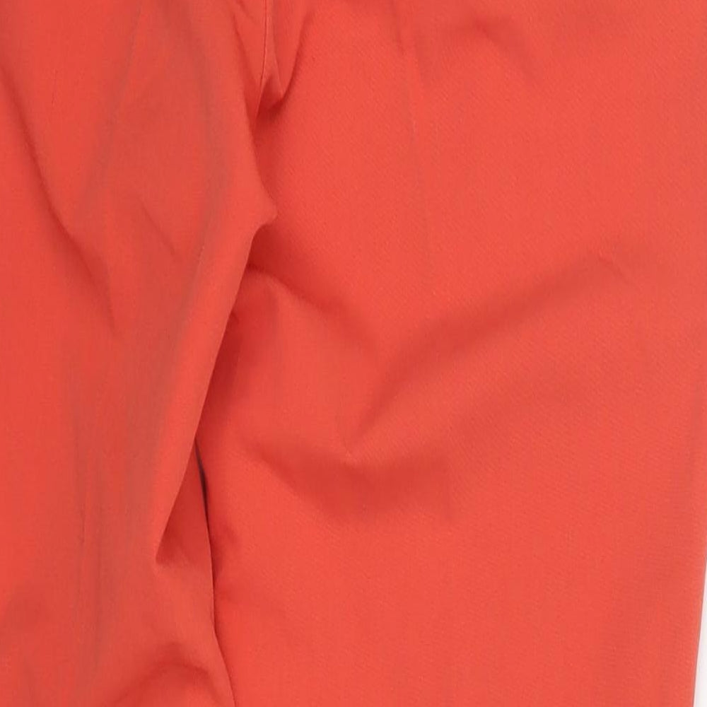 Brand and care label for Atmosphere women’s red polyester trousers, size UK 8 regular hook & eye - coral coloured