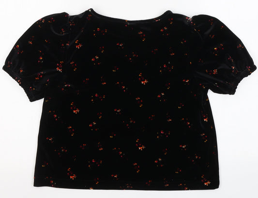 Old Navy Womens Black Floral Polyester Basic Blouse Size S Round Neck - cropped