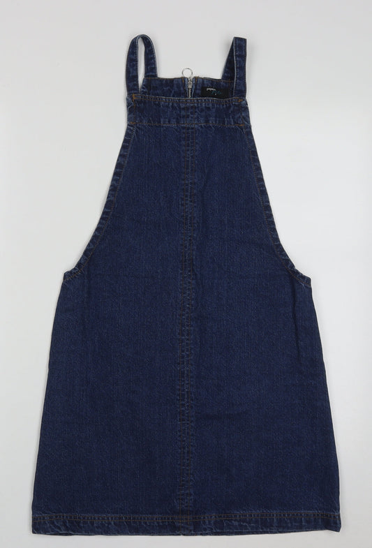 Papaya Womens Blue Cotton Pinafore/Dungaree Dress Size 8 Square Neck Zip