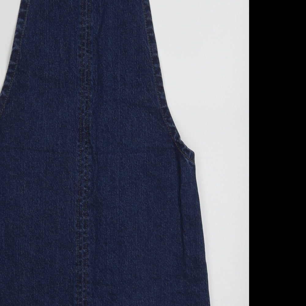 Papaya Womens Blue Cotton Pinafore/Dungaree Dress Size 8 Square Neck Zip