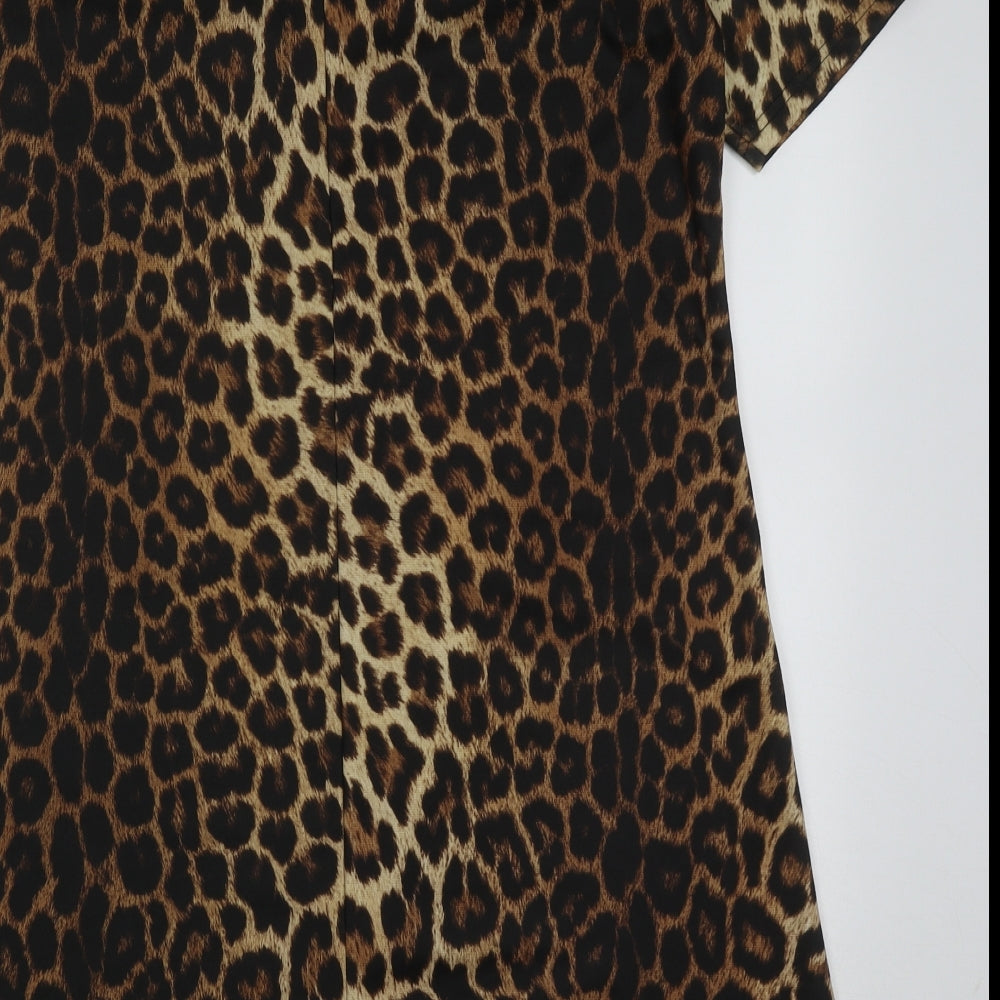 Peacocks Womens Brown Animal Print Polyester A-Line Size 14 Crew Neck Pullover