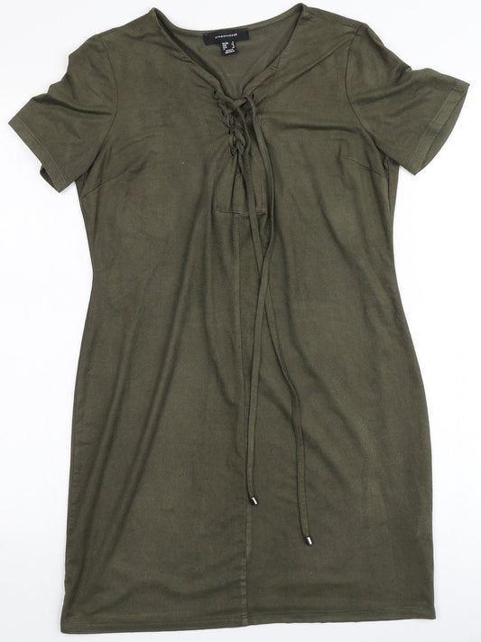Additional front view of Atmosphere women’s green polyester a-line, size UK 4, v-neck