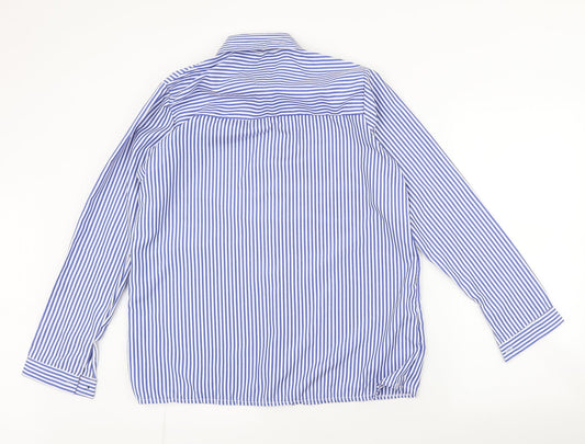 Preworn Mens Blue Striped Polyester Button-Up Size XL Collared Button