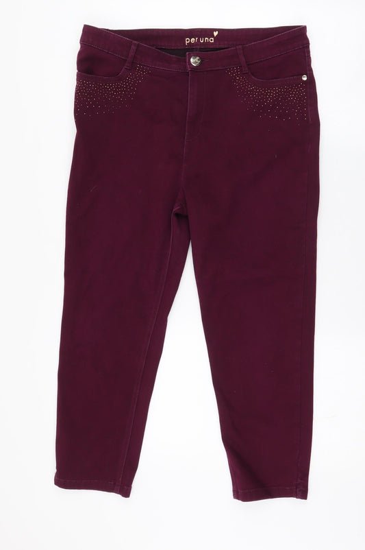 Additional front view of Per Una women’s purple polyester skinny jeans, size UK 32, in regular zip - short leg length