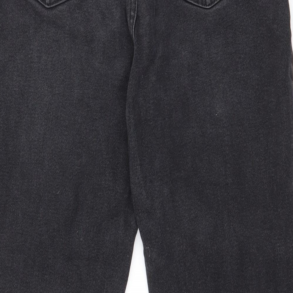 Denim & Co. Womens Black Cotton Straight Jeans Size 12 L25 in Regular Zip - distressed ankle