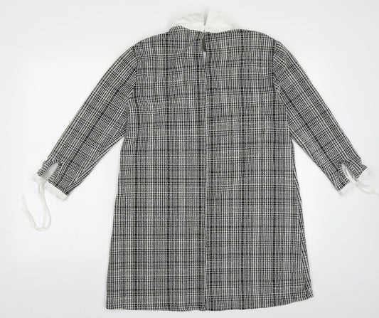 Primark Womens Black Check Polyester A-Line Size 14 Collared Button