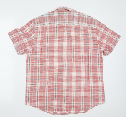 Marks and Spencer Mens Red Check Cotton Button-Up Size M Collared Button