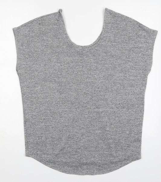 Boohoo Womens Grey Polyester Basic T-Shirt Size 8 Round Neck