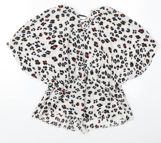 Primark Womens White Animal Print Polyester Basic Blouse Size 12 Round Neck
