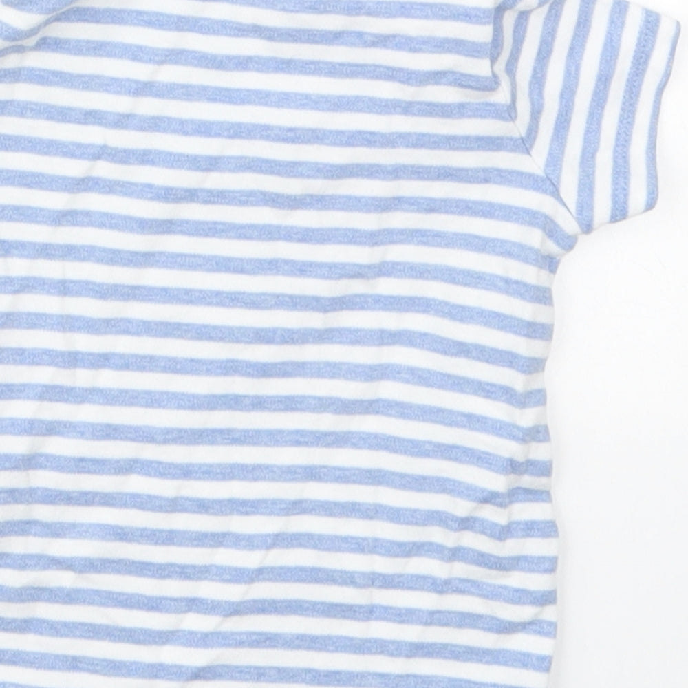 F&F Girls Blue Striped Cotton Basic T-Shirt Size 12-18 Months Round Neck Pullover - Flower Bunny