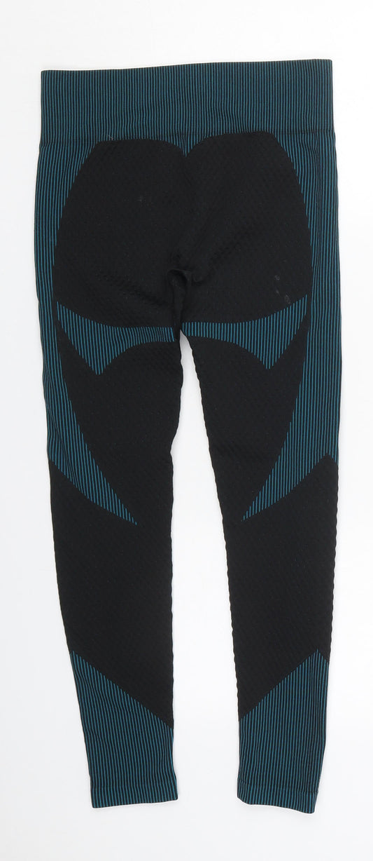 Preworn Womens Blue Striped Nylon Compression Leggings Size M L24 in Regular