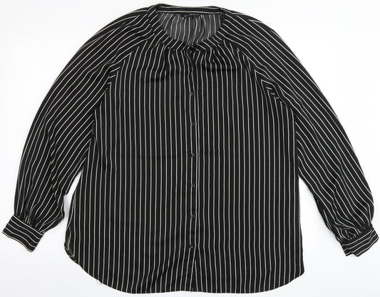 Et Vous Womens Black Striped Polyester Basic Blouse Size 14 Round Neck