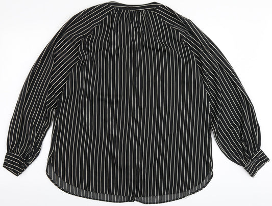 Et Vous Womens Black Striped Polyester Basic Blouse Size 14 Round Neck