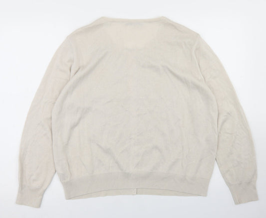 Back view of Autograph women’s beige crew neck acrylic cape jumper, size UK 18
