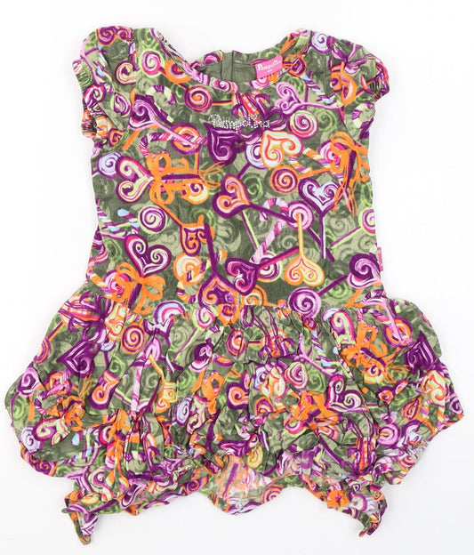 pompolina Girls Multicoloured Geometric Cotton Fit & Flare Size 4 Years Round Neck Zip - lollypop print