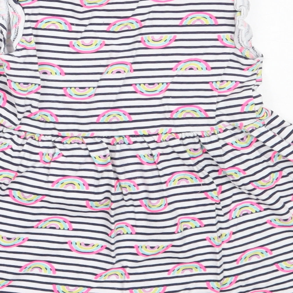 Primark Girls White Striped Cotton Fit & Flare Size 2-3 Years Round Neck