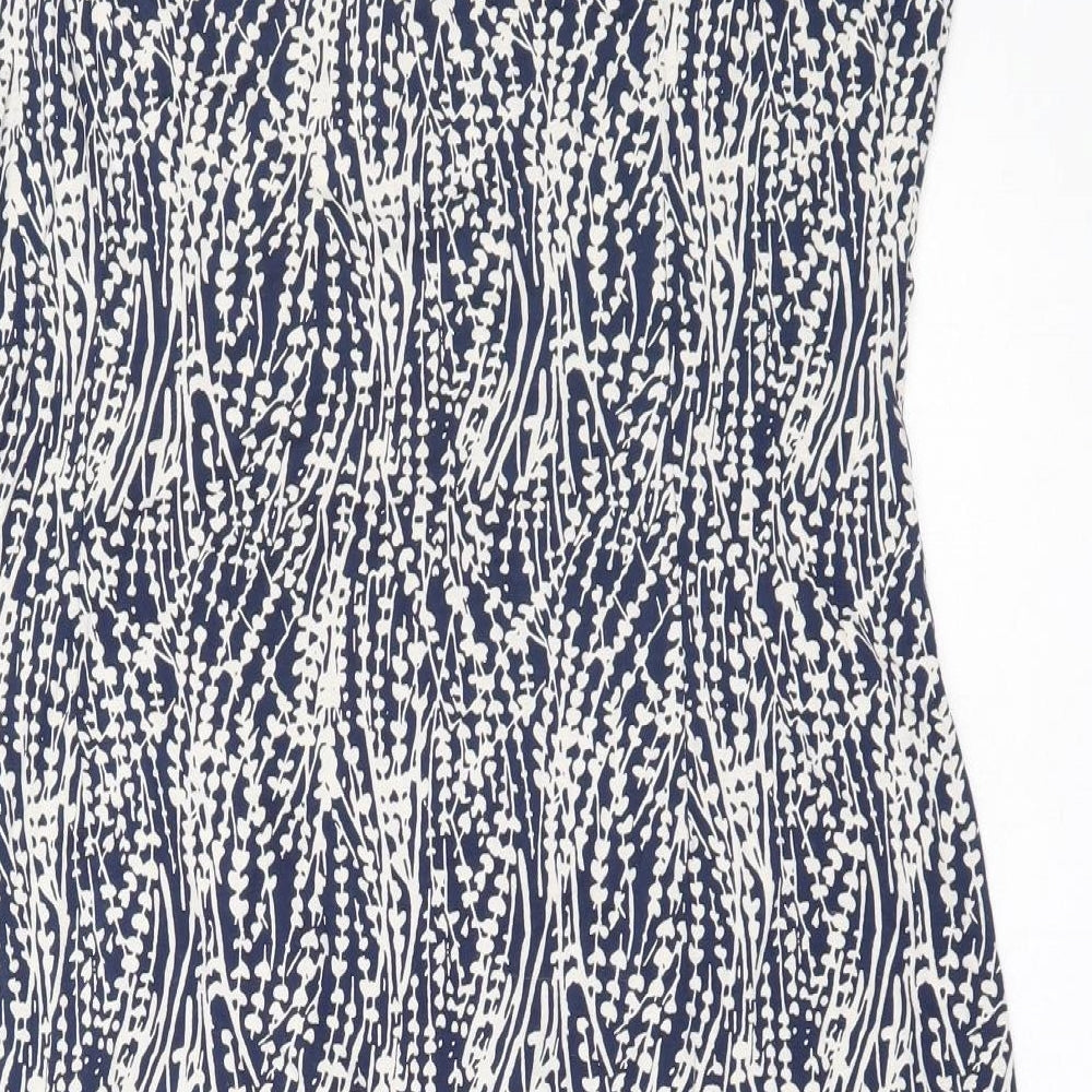 Brand and care label for Adini women’s blue viscose fit & flare, size M, round neck