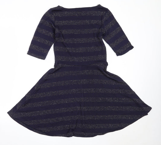 Back view of Atmosphere women’s blue striped polyester fit & flare, size UK 12, round neck