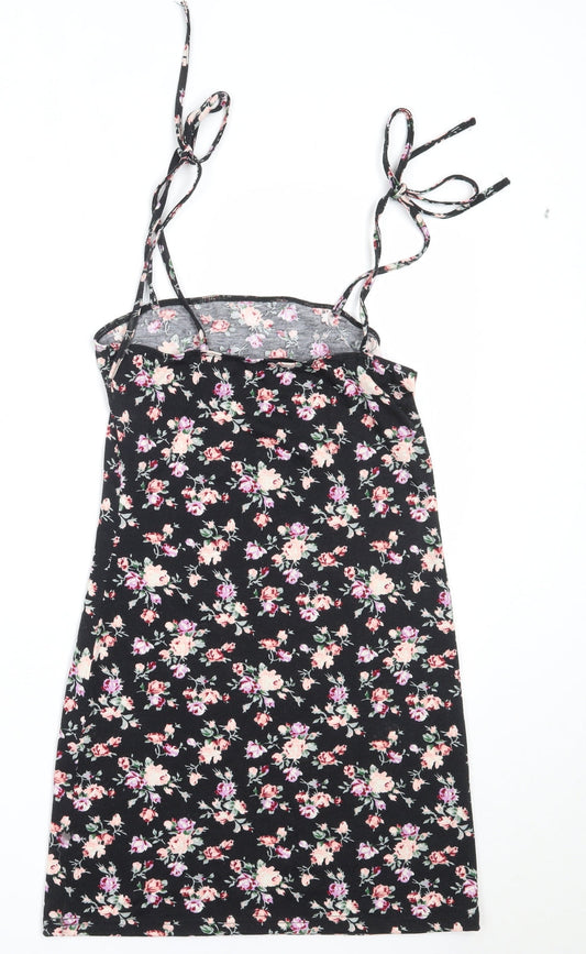 SheIn Womens Black Floral Polyester Mini Size S Square Neck