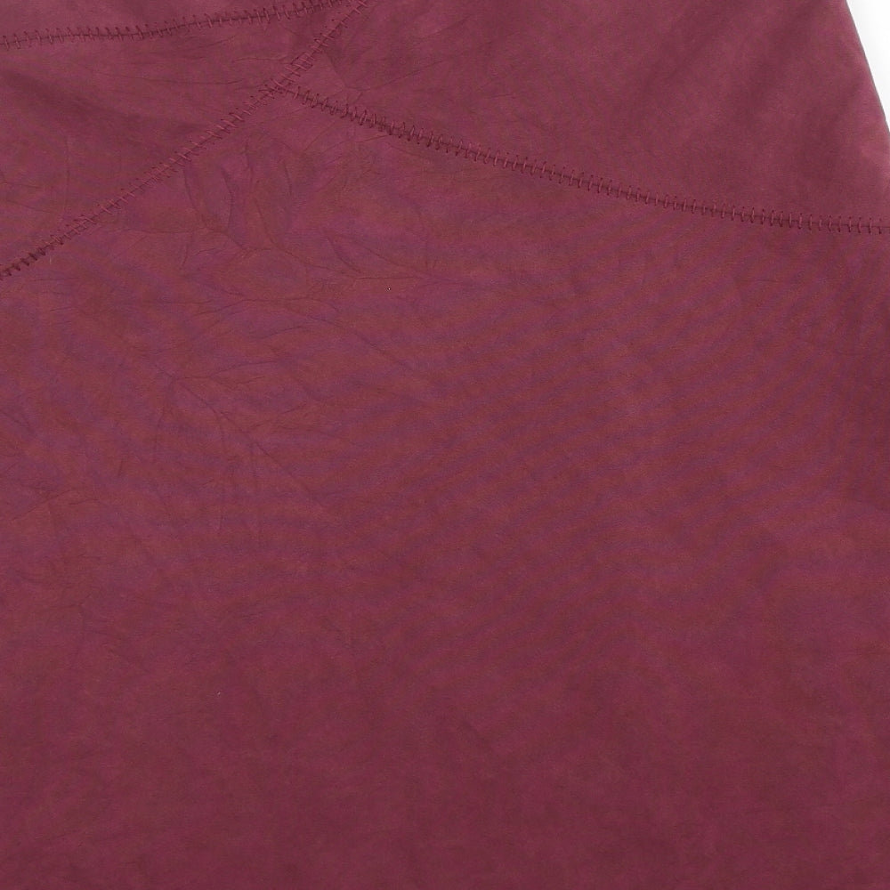 Brand and care label for BHS women’s purple polyester a-line skirt, size UK 12, zip
