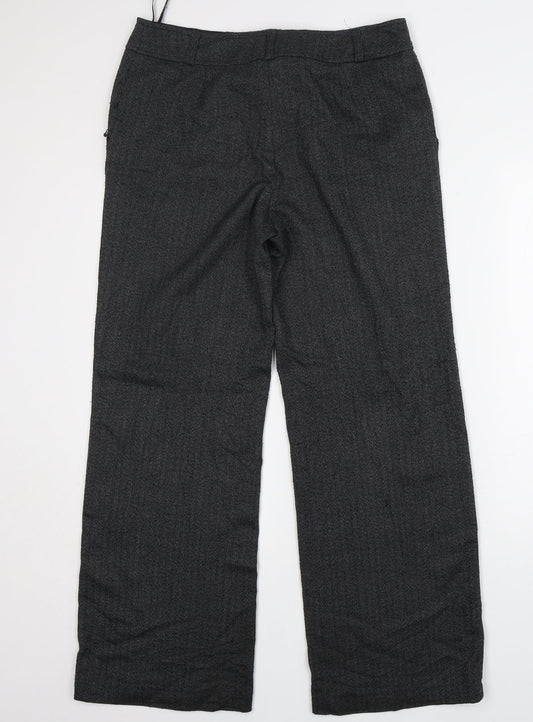 TU Womens Grey Herringbone Polyester Trousers Size 12 L30 in Regular Zip