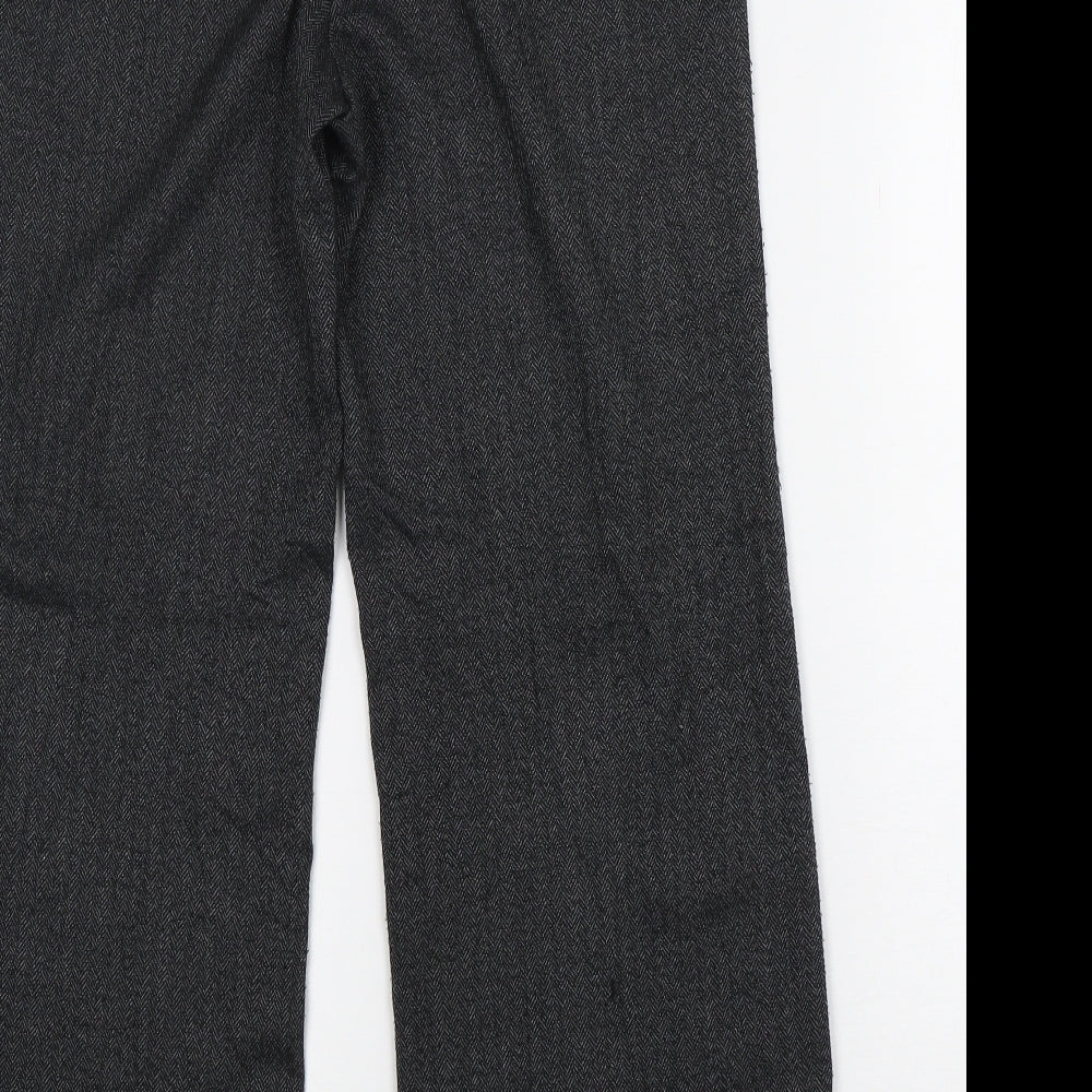 TU Womens Grey Herringbone Polyester Trousers Size 12 L30 in Regular Zip