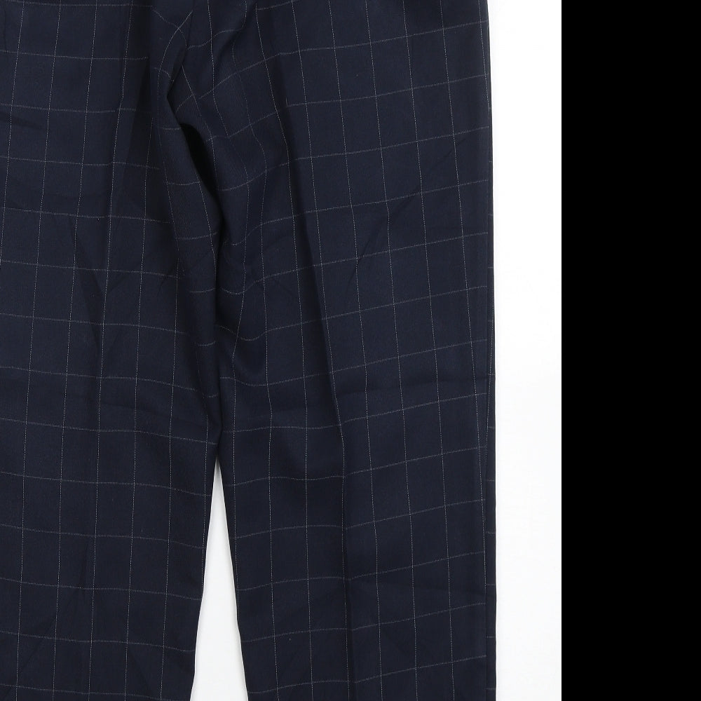 Marks and Spencer Womens Blue Check Polyester Trousers Size 20 L29 in Regular
