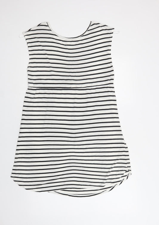 H&M Womens White Striped Viscose A-Line Size M Crew Neck Drawstring