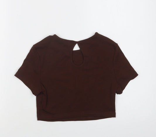 SheIn Womens Brown Cotton Cropped Blouse Size S Crew Neck - Honey
