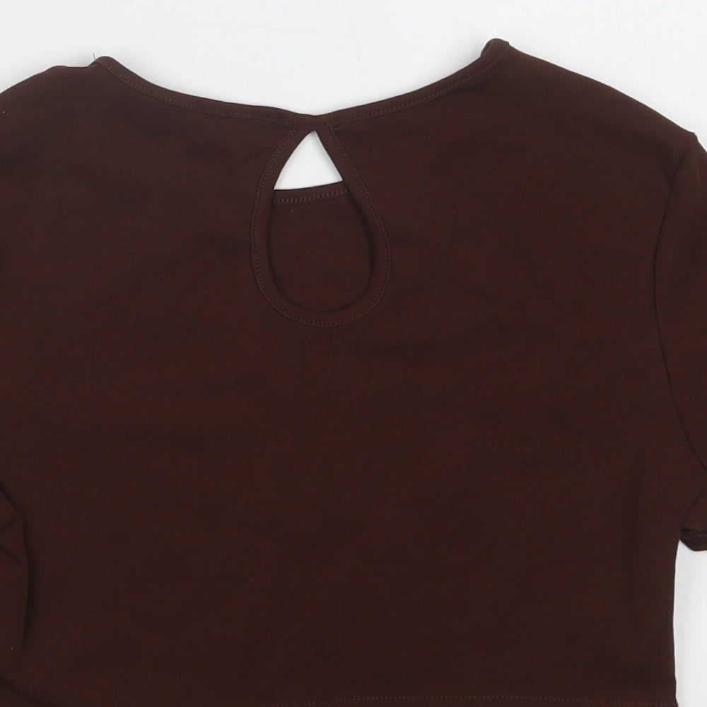 SheIn Womens Brown Cotton Cropped Blouse Size S Crew Neck - Honey