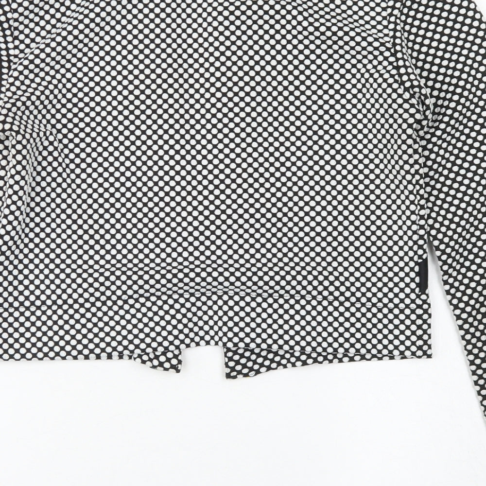 Brand and care label for Boohoo women’s black polka dot jacket blazer, size UK 10