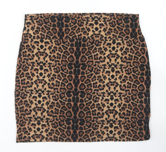 Additional front view of Cotton On women’s brown animal print cotton a-line skirt, size S